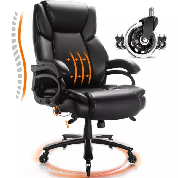 VITESSE Big and Tall Office Chair, 500lbs Office Chair for Heavy People - Adjustable Lumbar Support, Quiet Rubber Wheels Heavy Duty Metal Base, High Back Large Executive Computer Desk Chair (Black)